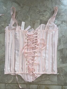 Victoria's Secret Light Pink Satin Lace-Up Corset Bodysuit